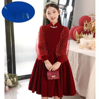 Hal.duck girls dress autumn and winter new style red fashionable flower girl children's skirt little girl performance costume princess dress winter red velvet style integrated velvet lining 140