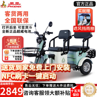 Phoenix electric tricycle, household tricycle for hauling goods, elderly electric scooter, three-wheel leisure cargo double-row battery car, 600w丨48v12a lead-acid + battery life of about 40 miles