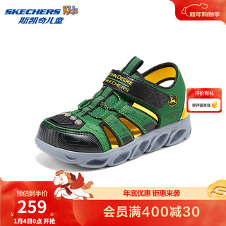Skechers john deere co-branded children's summer led flashing breathable cool toe sandals 407070l green/black/gnbk 36