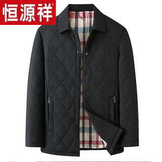 Hengyuanxiang 2025 new winter men's cotton-padded coat, business casual, light-weight cotton coat, middle-aged and elderly dad's diamond-shaped coat, black l