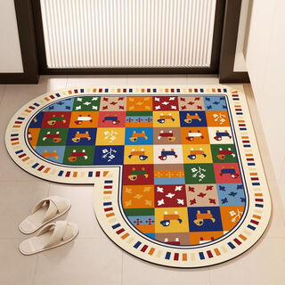 Fantasy bathroom floor mat, heart-shaped absorbent mat, stain-resistant carpet, bathroom foot mat, special-shaped love+color grid white holiday 140x140cm