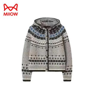 Miiow autumn and winter retro fair isle sweater coat women's white jacquard cardigan cream fufu soft waxy outer knitted sweater top gray one size