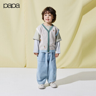 Papa shopping mall same style climbing spring children's vest for boys and girls, embroidered mid-open vest, exquisite and skin-friendly, apricot 80