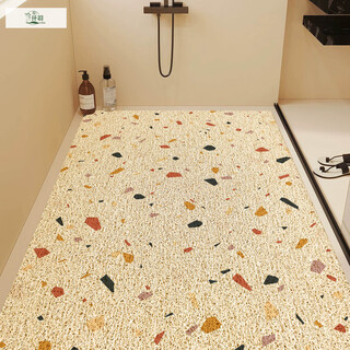 Bangyuan bathroom non-slip floor mat for children, pregnant women and the elderly, anti-fall wire ring special hollow absorbent foot mat for shower room, wire ring bathroom mat-color gravel terrazzo 120cm*150cm extra large covered