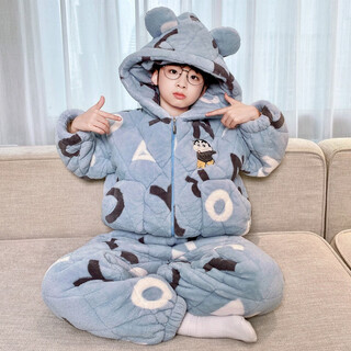 Miiow boys' pajamas 2026 new autumn and winter boys' three-layer quilted thickened coral velvet warm children's home clothes 43164 thickened quilted, skin-friendly and healthy, one size fits all xl-big children, recommended 165-170cm