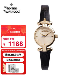 Vivienne westwood queen mother watch women's small dial women's watch quartz strap birthday gift for girlfriend christmas gift new year's eve jet black vv090gdbk 23mm