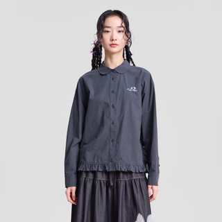 Moveup 2026 spring new style.fun series lace small embroidery design commuting short shirt women black blue s