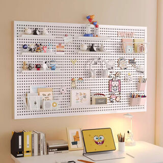 No punching hole board can be customized magnetically attached to the wall storage board metal wrought iron bathroom desk dormitory coat rack 4 screws for drilling + 50*70cm + 10 hooks pure white environmentally friendly spray paint anti-corrosion wear-resistant and no odor