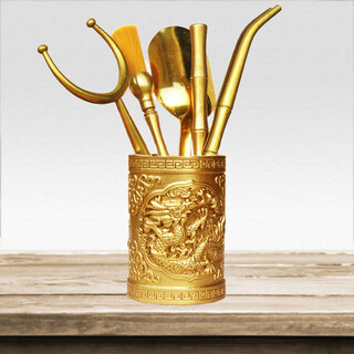 Pu'an brass six gentlemen set raising pot pen tea clip tea spoon tea cylinder pu'er tea knife and fork 6 gentlemen kung fu tea ceremony accessories thickened double dragon opera zhu six gentlemen