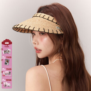 CHUU字母贴布绣撞色编织空顶帽子女2025夏季新品韩系个性遮阳帽 杏色 均码