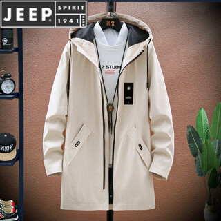 Jeep spirit2025 new winter and autumn windbreaker men's velvet thickened mid-length jacket coat slim and handsome men's top 8029 beige xl