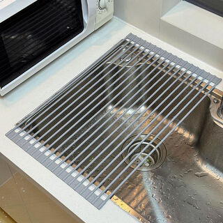 Fantasy kitchen drain rack sink side washing pool chopstick dish rack pool folding roller curtain rack storage rack extra small gray (33x23cm) food grade silicone all-inclusive non-mold resistant