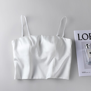 High-end satin silk suspender tube top for women, simple glossy mulberry silk, skin-friendly and traceless, can be worn as a base to wrap the chest, white s