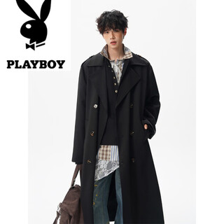 Черная ветровка playboy (playboy) средней длины на пуговицах выше колена для мальчиков, модная новинка осени, свободная красивая куртка в британском стиле, черная m