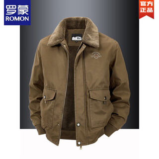 Romon 2025 autumn and winter new velvet cotton coat men's thickened warm jacket middle-aged and elderly cotton jacket lapel work clothes cotton coat brown 3xl
