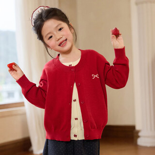 Luson children's clothing baby red knitted cardigan women's 2026 spring girls new year sweater knitted jacket