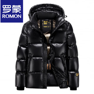 Romon 2025 down jacket men's winter ultra-thick hooded black gold glossy extreme cold jacket minus 40 short northeast warm black short s (80-110jin jin is equal to 0.5 kg)