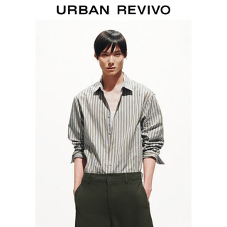 UR2026春季新款男装时尚翻领撞色条纹棉质开襟衬衫UMF260010 中灰蓝条纹 XS