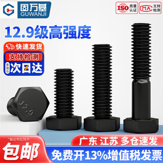 Guwanji grade 12.9 external hexagonal screws high strength external hexagonal bolts extended screw black screws national standard fasteners m18x60 (2 pieces)