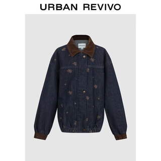 Ur2026 spring new children's clothing girls retro bath style contrast color lapel denim jacket ugh860004 indigo 150