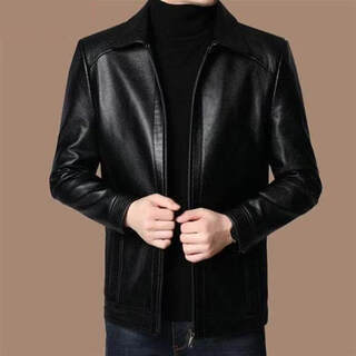 Semalam youshenlin factory store soft leather men's leather jacket thin leather jacket plus velvet leather jacket middle-aged and elderly casual leather jacket black (flat leather jacket) thin m 170_88a_95115jin jin is equal to 0.5 kg