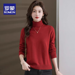 Romon superfine wool sweater women's 100 pure wool solid color two lapel pullover loose knitted bottoming sweater 100% pure wool - red - puyuan cardigan s
