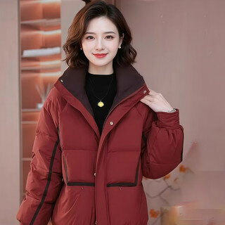 Suzhu women's winter new style red new year festive fashion temperament foreign style lapel contrast 90 white duck down down jacket red m