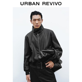 Ur2025 autumn new men's retro street style leather jacket stand collar pu loose leather jacket umu150026 black s