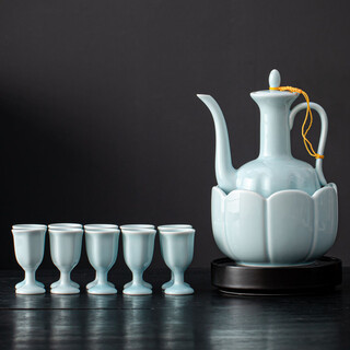 Fantasy wine warmer electric heating constant temperature wine pot household hot wine celadon white wine yellow wine cup chinese style ceramic wine set 1 pot 10 cups wine bowl thermostat (pink green)