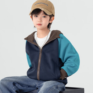 Duojia boys' knitted jacket spring and autumn soft skin-feeling cotton casual sports top children's contrast color splicing hooded cardigan