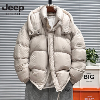 JEEP SPIRIT高充绒量羽绒服男士短款冬季新款加厚极寒可脱卸帽保暖面包服外套 米白色 M 130斤以内