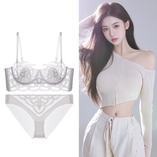 Victoria palace sexy lace underwear for women with large breasts gathered to make the breasts smaller summer thin french pure desire underwear women's bra set white set b bra + briefs s (recommended 65c/70ab)