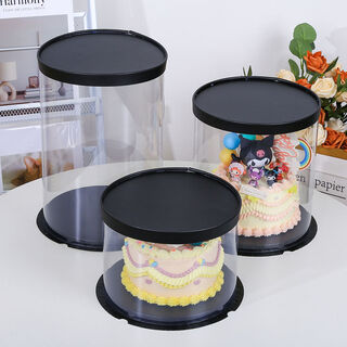 Fantasy black round cake box transparent four-inch 668810-inch single and double-layer birthday cake baking box round white cover + paper rim + 40 sets 8-inch four-layer 26x26x41cm