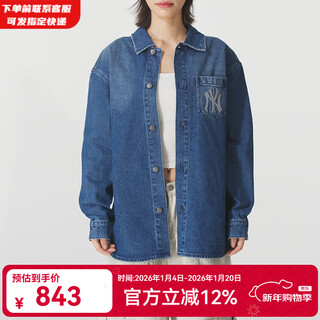 Mlb official denim style men and women couples back label large logo fashion 25 winter new long-sleeved denim shirt new york yankees/indigo m 170/92a