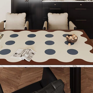 Fantasy light luxury silicone table mat, high-end dining table mat, retro waterproof, oil-proof, anti-scalding, no-wash, heat-insulating desktop protection mat 60x100cm leather texture t bol circle black frame