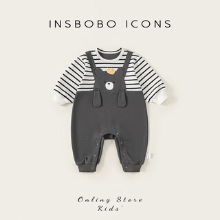 Insbobo baby clothes 2026 spring new baby boy onesie baby crawling suit bag fart suit going out spring dark gray 66cm