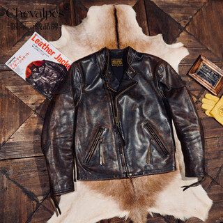 Chevalpes international first-line brand classic rl venom predecessor ready-to-wear heavy washed fully vegetable tanned cowhide leather jacket men's cable-stayed motorcycle cowhide s