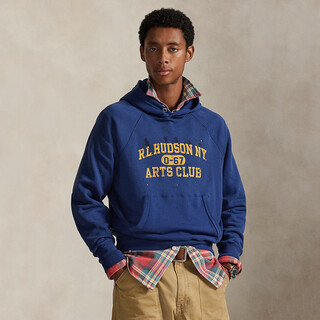 Polo ralph lauren men's 26 new pullover sweatshirt retro slim fleece printed hoodie warm and comfortable blue xs