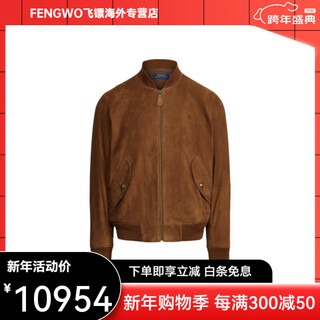 Ralph lauren ralph lauren ss22 solid color zipper cashmere leather casual long-sleeved leather jacket for men brown brown m