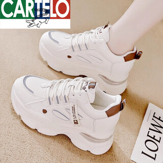 Cartelo crocodile daddy shoes for women 2025 new soft sole non-slip casual versatile fashionable comfortable sports casual shoes inner height increasing women's shoes khaki leather 35