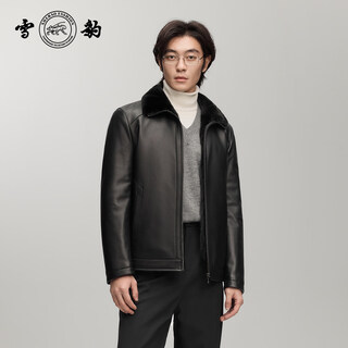 雪豹专柜同款新品26冬季头层绵羊皮商务老钱真皮皮衣男水貂皮夹克 黑色 XL 50 175/96A