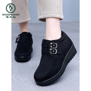 Woodpecker old beijing cloth shoes for women winter 2025 new velvet warm muffin thick-soled cotton shoes soft-soled mother's shoes cotton boots black 37