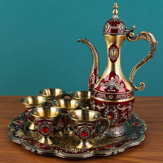 Yusenyi wine set retro home wine set comes with liquor cup and flask style bronze red small big belly wine set 8 pieces 8 pieces