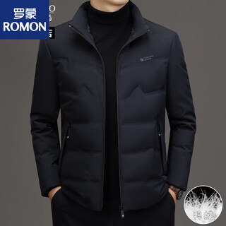 Romon winter new men's stand-up collar down jacket middle-aged dad thickened warm and cold-proof jacket men's c navy blue thickened and warm xl recommended 135-155 jin jin equals 0.5 kg