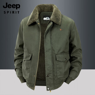 Jeep spirit autumn and winter middle-aged velvet thickened cotton coat men's winter loose lapel casual loose cotton top 2188 army green velvet thickened m 100-120jin jin equals about 0.5 kg