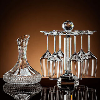 Xizhe light luxury red wine decanter household crystal glass quick-separating flask wine cup wine set crystal diamond decanter 1 point 5l + silver diamond red wine glass 430ml*6 + silver diamond cup holder