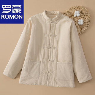 Luo meng winter cotton clothing for men, cotton soft home clothing, inner and outer wear, cotton jacket, thickened warm cotton jacket, off-white l