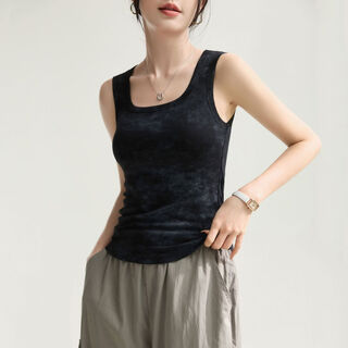 High-end vest suspender women's threaded inner base summer new pullover vest hot girl sleeveless slim top black m