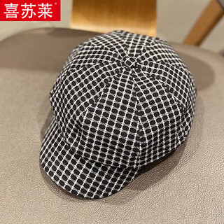 Xisu lai hat women's korean style trendy casual breathable octagonal hat japanese style british peaked cap spring and summer thin beret spring black small polka dot (octagonal hat) m adjustable 56-58c