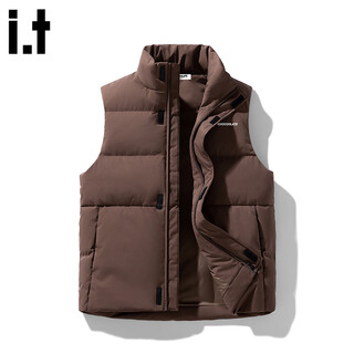 :CHOCOOLATE it美式潮牌复古设计羽绒马甲男冬季新款宽松休闲百搭立领外套 咖啡色 M 【建议100-120斤】